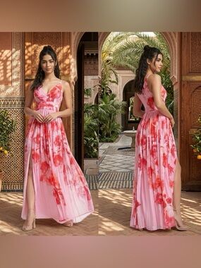 DRESS THE POPULATION Pink and Red Floral Alyssa Dress M NWT reg. $298